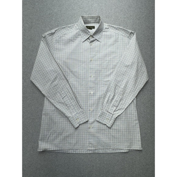 Ermenegildo Zegna Shirt Mens Large White Blue Check Luxury Casual‎ Made In Italy - Picture 1 of 7